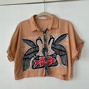 Cropped Patterned Button-down